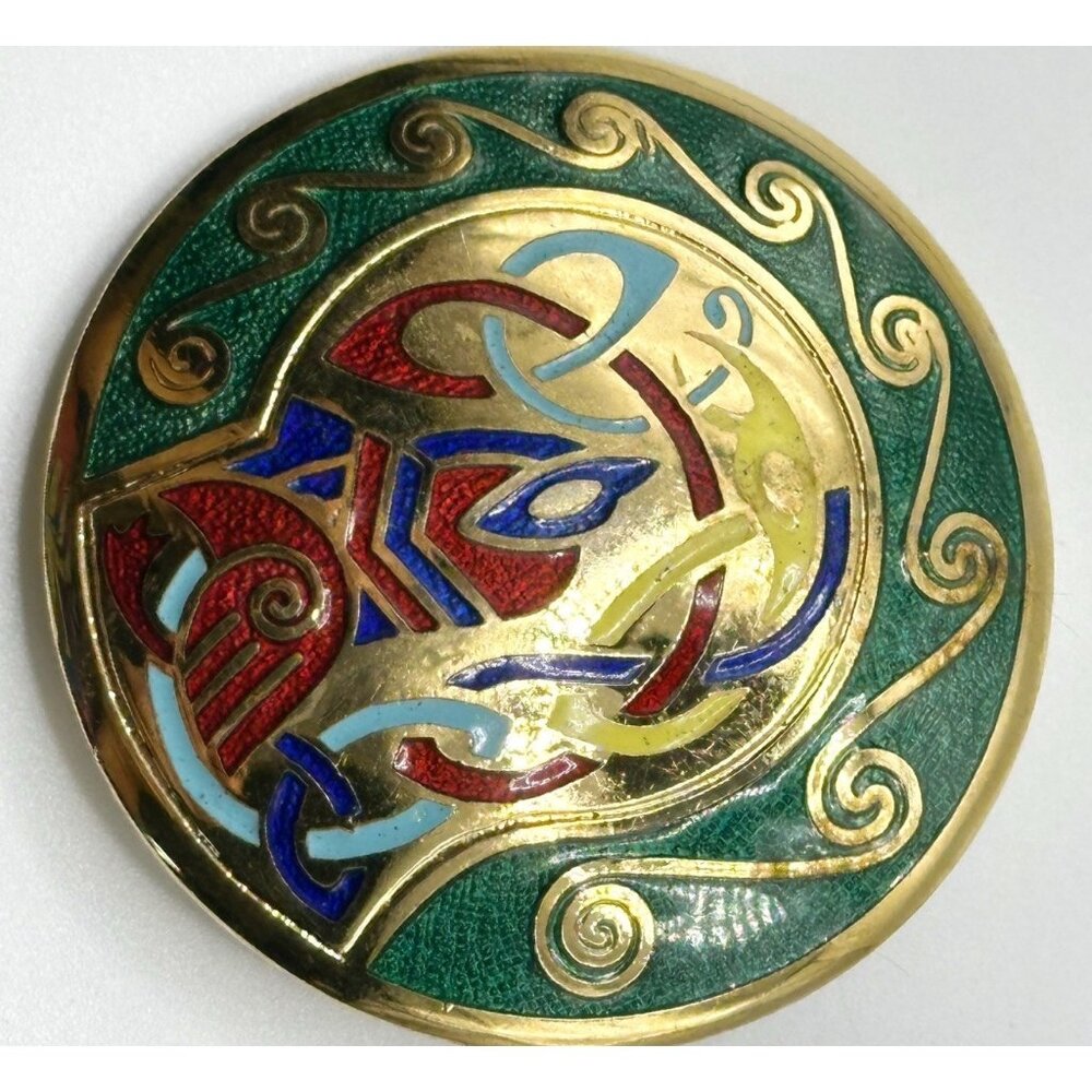 Vintage Book of Kells Tara Ware Brooch Gold Plated Champleve Enamel 2”‎